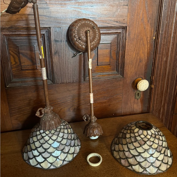 Pair of Quoizel Leaded glass fish scale pendant lights - Picture 1 of 3